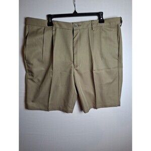 NWT Haggar Mens Cool 18 Pleated Performance Shorts Khaki 40 W